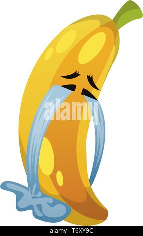 Banana crying illustration vector on white background Stock Vector