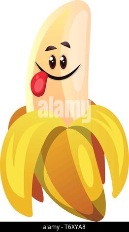 Pealed banana with tongue out illustration vector on white background Stock Vector