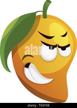 Angry mango with green leaf illustration vector on white background Stock Vector