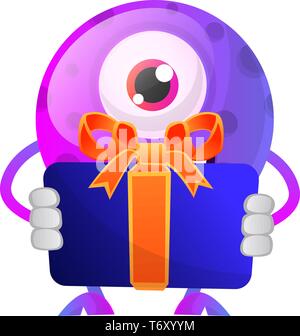 Purple monster holding a gift pack illustration vector on white background Stock Vector