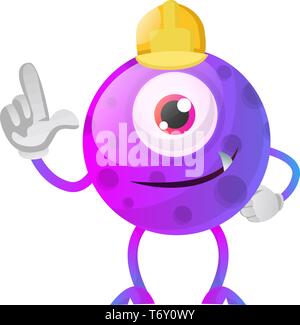 Construction worker purple monster illustration vector on white background Stock Vector