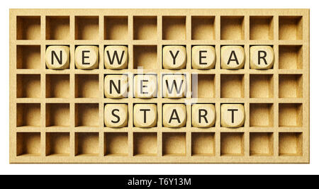 a wooden grid with cubes new year new start Stock Photo