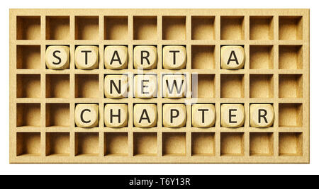 a wooden grid with cubes start a new chapter Stock Photo