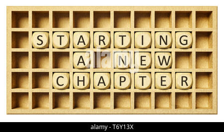 a wooden grid with cubes start a new chapter Stock Photo