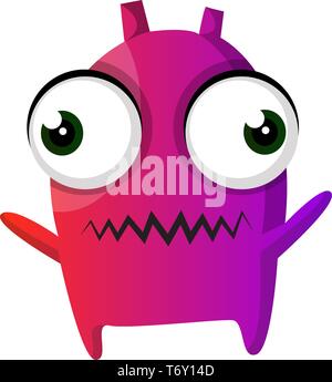 Green Cute Monster With Violet Horn And Big Hands Stock Illustration -  Download Image Now - Monster - Fictional Character, Cartoon, Cute - iStock