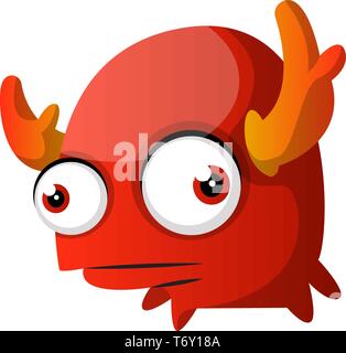 Confused red monster with horns illustration vector on white background Stock Vector