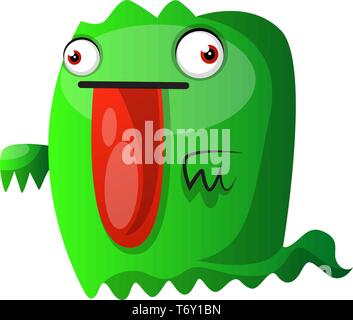 Green monster with big red tongue illustration vector on white background Stock Vector