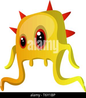 Yellow monster with four red horns illustration vector on white background Stock Vector