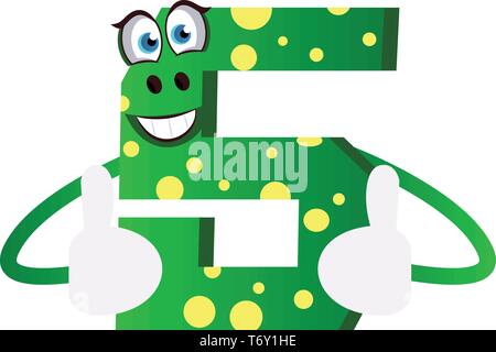 Number five green monster showing thumbs up illustration vector on white background Stock Vector