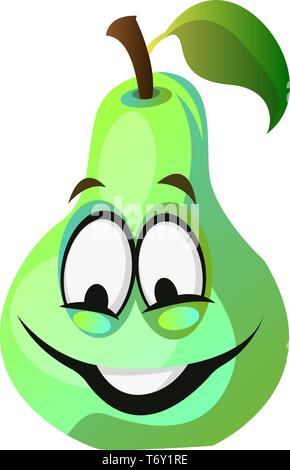 Green pear cartoon face smiling illustration vector on white background Stock Vector
