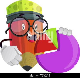 Red pencil holding a pie chart illustration vector on white background Stock Vector