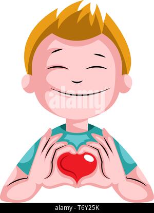 Blonde boy with heart illustration vector on white background Stock Vector