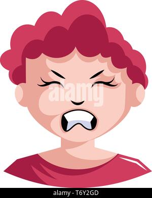 Woman with red hair and in red top is very irritated illustration vector on white background Stock Vector