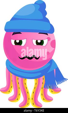 Octopus in winter clothes illustration vector on white background Stock Vector