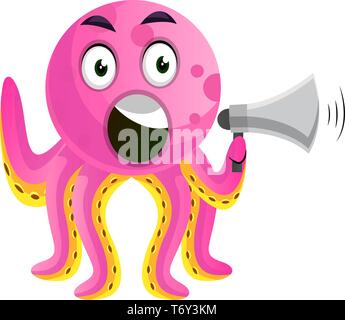 Octopus with a speakerphone illustration vector on white background Stock Vector