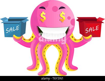 Octopus with sale signs illustration vector on white background Stock Vector