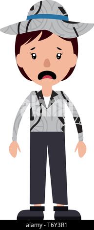 A scared teenage boy with a hat illustration vector on white background Stock Vector