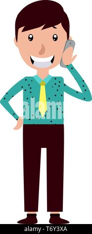 Smiling young man talking on his phone illustration vector on white background Stock Vector