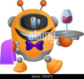 Robot as a waiter illustration vector on white background Stock Vector