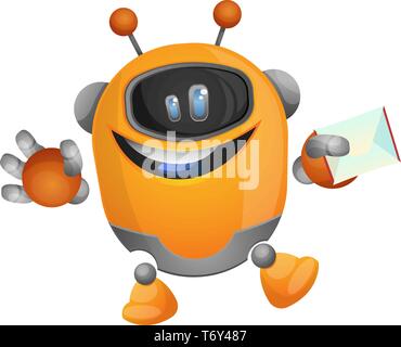 Cartoon robot carrying an envelope illustration vector on white background Stock Vector