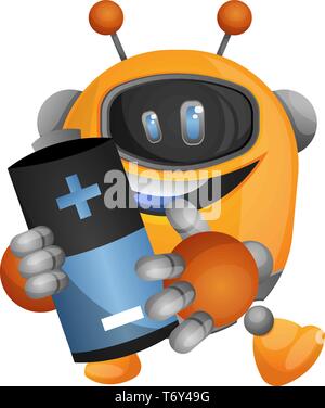 Robot holding the battery illustration vector on white background Stock Vector