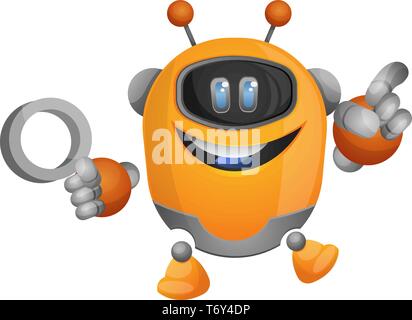 Cartoon robot holding a magnifying glass illustration vector on white background Stock Vector
