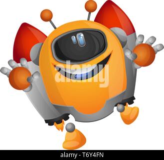Cartoon robot on a rocket propulsion illustration vector on white background Stock Vector