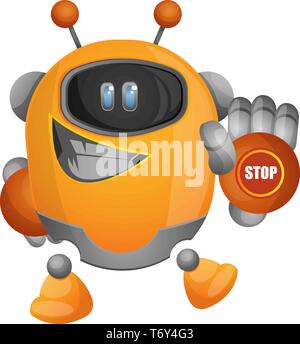 Cartoon robot with a stop sign on hand illustration vector on white background Stock Vector