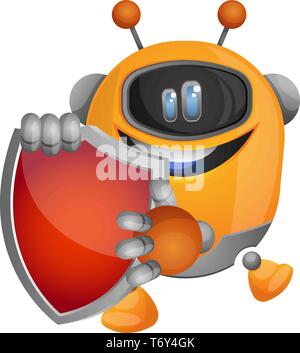 Cartoon robot holding a red shield illustration vector on white background Stock Vector