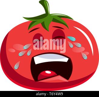 Sad red tomato crying illustration vector on white background Stock Vector