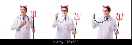 Devil doctor in funny medical concept isolated on white backgrou Stock Photo