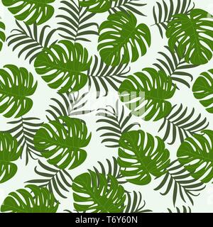 vector seamless pattern with beautiful summer tropical palm trees banana green on a white background for printing and textiles Stock Vector