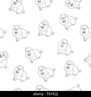 vector seamless pattern with animal pig on white background for children textile printing Stock Vector