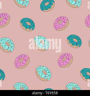 fashion vector seamless pattern with sweet food donuts on a pink background for printing and textiles Stock Vector