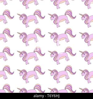 vector seamless pattern on white background unicorn ponies pink for children and textiles Stock Vector