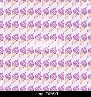 vector seamless pattern with delicious summer ice cream with waffle pink for printing and textile Stock Vector