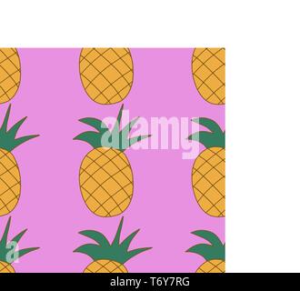 sweet fruit juicy pineapple on a pink background, seamless pattern textile and print Stock Vector