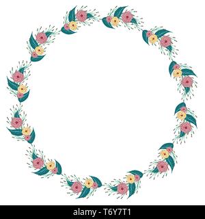 vector frame circle of flowers multicolored on white background. holiday bouquet spring and summer Stock Vector