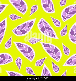 flowers, petals, purple on a bright yellow background, seamless doodles for printing and textiles Stock Vector