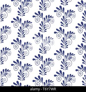 vector pattern of flowers ornament blue seamless, textiles wallpaper on white background Stock Vector