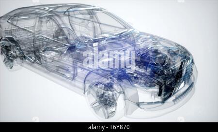 Holographic animation of 3D wireframe car model Stock Photo