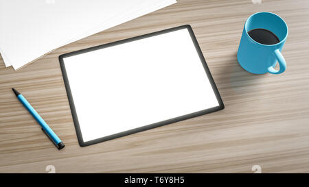 tablet pc at the table background Stock Photo