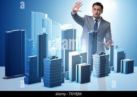 Futuristic architect doing urban planning Stock Photo