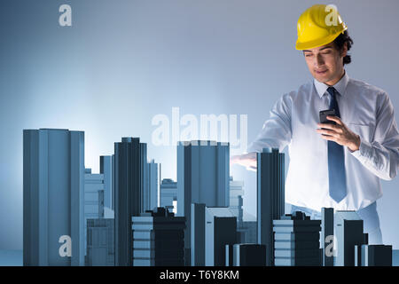 Futuristic architect doing urban planning Stock Photo