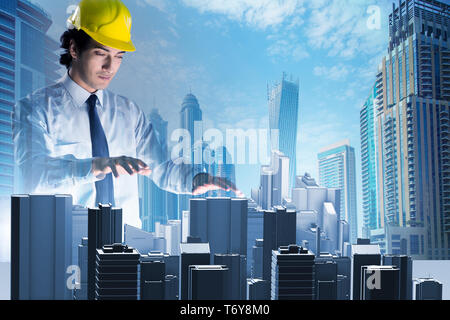 Futuristic architect doing urban planning Stock Photo
