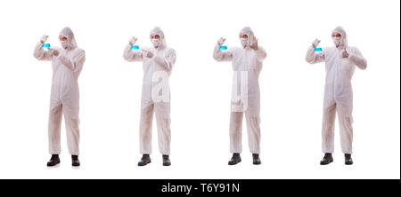 Chemist working with poisonous substances isolated on white back Stock Photo