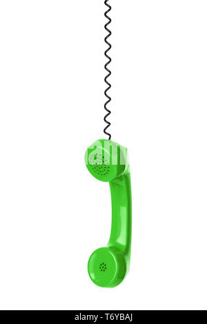Green phone and cable Stock Photo