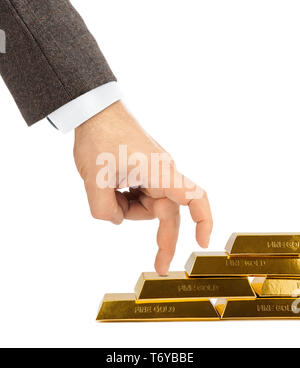 Hand and stairs made of gold bars Stock Photo