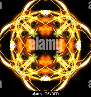 Kaleidoscopic psychedelic pattern. Abstract symmetric luminous background. Stock Photo