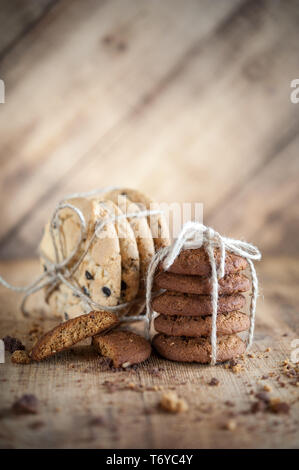 Various shortbread, oat cookies, chocolate chip biscuit. Stock Photo